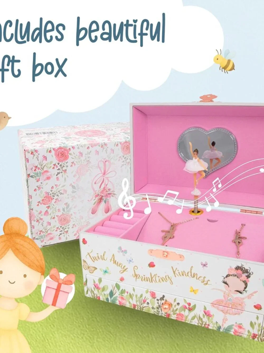 The Memory Building Co Ballerina Musical Jewelry Box Plays Classic Melody, Stora